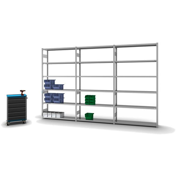 hofe Fachboden-Grundregal, 2500x300x1300 mm, 6 Fachebenen, verzinkt, 300 kg Fachlast, 2100 kg Feldlast, zweiseitige Bedienung, HZG25313AS
