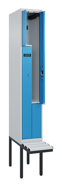 C+P Z-Spind Evolo PLUS, Bank, 2 Fächer, 2120x300x815mm, 7035/5012, Zylinderschloss, Material Sitzfläche Kunststoff, 0490437-102 S10088