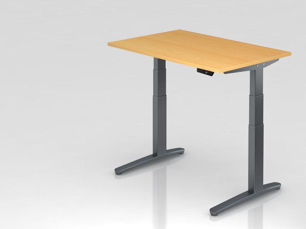 Hammerbacher Sitz-Steh-Schreibtisch elektrisch 120x80cm Buche/Graphit, Rechteckform, VXBHM12/6/GG