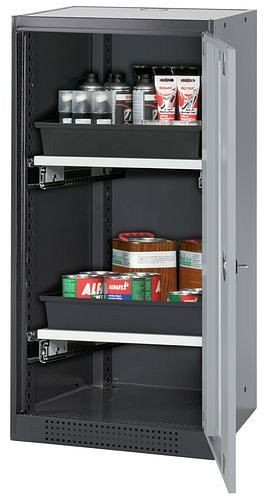 asecos Chemikalienschrank Systema-T CS-52RG, Korpus anthrazit, Flügeltüren silber, 2 Tablarauszüge, 208685