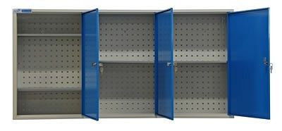 ADB Wandschrank 3-türig mit Fachböden, Maße: H x B x T: 750 x 1500 x 200 mm, Farbe Korpus: lichtgrau (RAL 7035), Farbe Tür: Lichtblau (RAL 5012), 52603