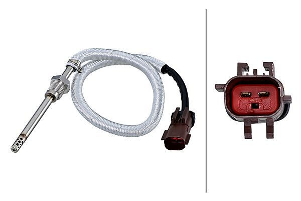 HELLA Sensor, Abgastemperatur - 2-polig - geschraubt - Kabel: 430mm, 6PT 010 376-501