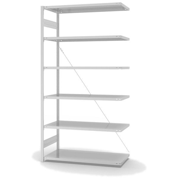 hofe Fachboden-Anbauregal, 2500x600x1300 mm, 6 Fachebenen, RAL 7035, 190 kg Fachlast, 1000 kg Feldlast, einseitige Bedienung, HKA25613XL