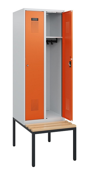 C+P Spind Evolo PLUS, 2 Abteile, 1950x600x815mm, 7035/2004, Zylinderschloss, Sitzfläche Holz, Sitzbank, 0490505-20 S10022
