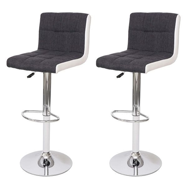 Mendler 2er-Set Barhocker HWC-G87, Tresenhocker Barstuhl, höhenverstellbar, Stoff/Textil dunkelgrau + Kunstleder weiß, Chromfuß, 72235
