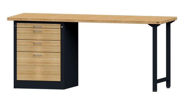 ANKE Werkbänke Kombiwerkbank, Modell 826 VH, 2000 x 700 x 890 mm, RAL 7016/Buche, BMP 40 mm, 420.157