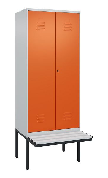 C+P Umkleidespind Classic PLUS SW, 2 Abteile, 2120x800x815mm, 7035/2004, Zylinderschloss, Untergestell & Sitzfläche, 0800427-22 S10092
