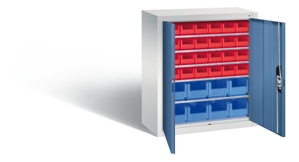 C+P Magazinschrank Serie 13, H830xB700xT300mm, Farbe: Lichtgrau / Fernblau, Muldengriff, 134013-24 S10035