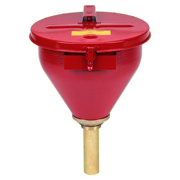 Justrite Sicherheitstrommeltrichter 820, 27.3cm x 25.4cm, Rot, Selbstschließende Abdeckung 152 mm Flammensperre, JDR08207RD