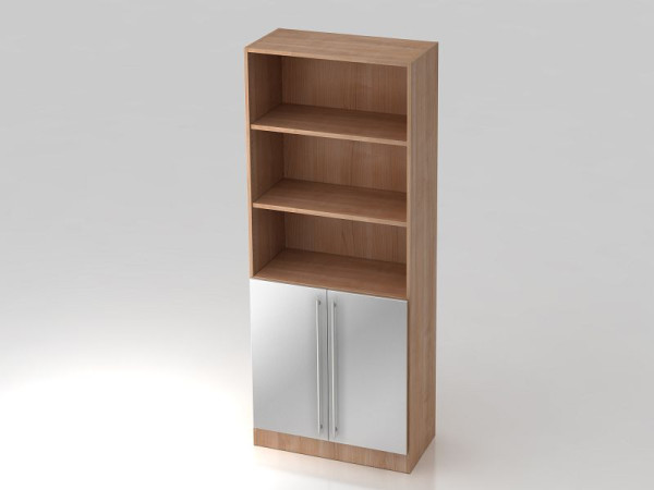 Hammerbacher Schrank 5OH, 2 Türen unten Sockelblende, Relinggriff Nussbaum/Silber, 80x42x200,4 cm (BxTxH), V7700/N/S/RE