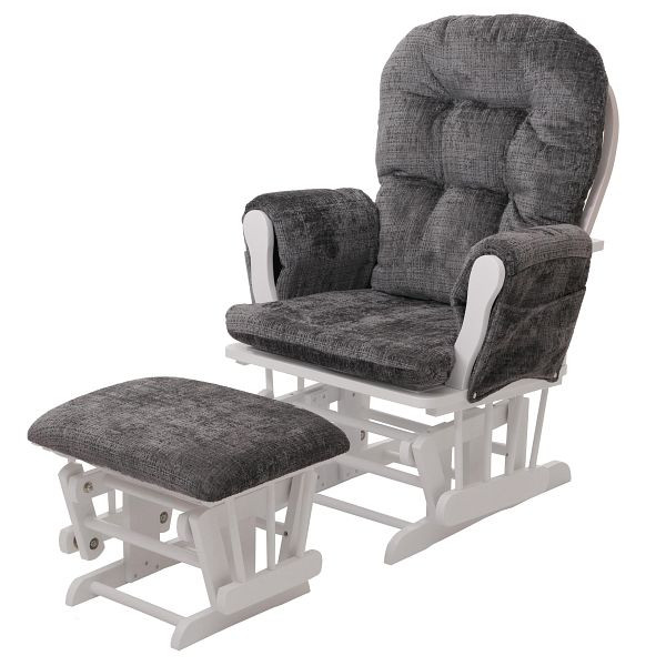 Mendler Relaxsessel HWC-C76, Schaukelstuhl Schwingstuhl mit Hocker Stoff Chenille (465g/m²) Öko-Tex, dunkelgrau, Gestell weiß, 109017