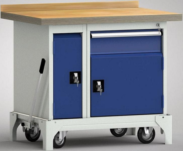 KLW Fahrbare Profi-Werkbank - 1000 x 700 x 871 mm L x B x H, links Tür 550 mm, rechts 150EA/Tür, WPB95N-1000M45-E7045