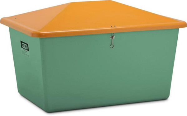 Cemo Streugutbehälter 1100 l, ohne Entnahmeöffnung, Behälter grün, Deckel orange, Maße: 163 x 121 x 101 cm, 7441