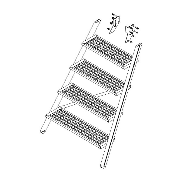 Munk Günzburger Steigtechnik Aufstieg Podesttreppe 5 Stufen inkl. Montagesatz, Stahl-Gitterrost, 800047