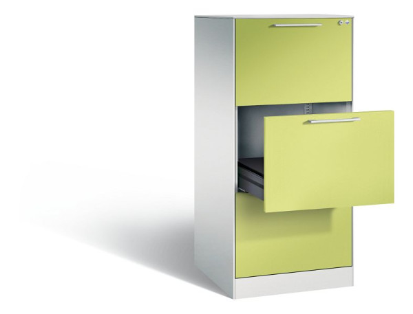 C+P Karteischrank Asisto, H1310xB562xT600mm, Farbe: Lichtgrau / Viridingrün, Bügelgriff, 146224-322 S10058