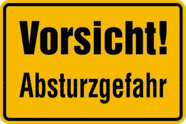Schilder Klar Baustellenkennzeichnung Vorsicht! Absturzgefahr, 300x200x0.45 mm Aluminium geprägt, 734/05