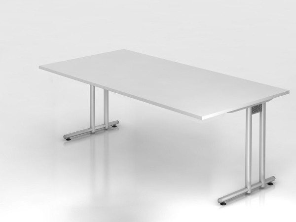 Hammerbacher Schreibtisch C-Fuß 200x100cm Weiß/Silber, Arbeitshöhe 72 cm, VNS2E/W/S