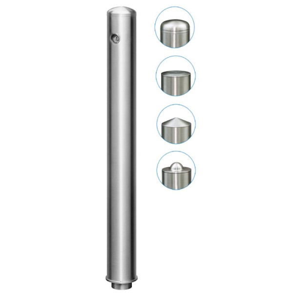 Stein HGS Absperrpfosten "Acero Quick Turn" Ø76mm aus Edelstahl (V2A), zum Einkleben ohne Aufdübeln, herausnehmbar, Rundkopf, Dreikant 9mm, 32202-02