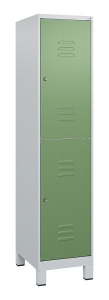 C+P Doppelstöckiger Spind Classic PLUS, Füße, 1800x400x500mm, 7035/6011, Zylinderschlösser, 0803107-12 S10021