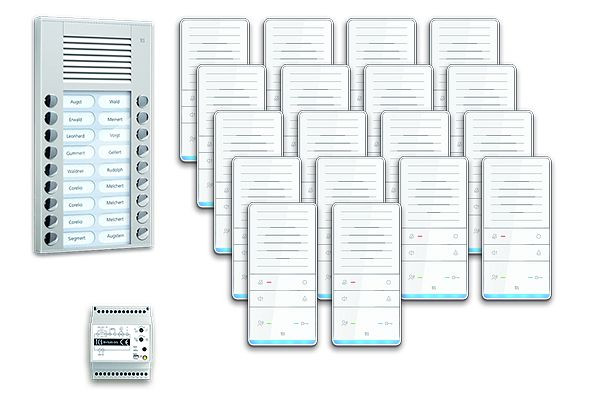 TCS Türkontrollsystem audio:pack AP für 18 Wohneinheiten, mit Außenstation PES 18 Klingeltasten, 18x Freisprecher ISW5031, Steuergerät BVS20, PAAF182/001