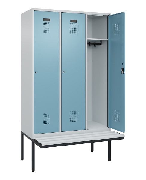 C+P Spind Evolo PLUS, 3 Abteile, 2120x1200x815mm, 7035/0010, Haken 4, Zylinderschloss, Material Sitzfläche Kunststoff, 0490407-32 S10090