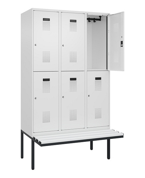 C+P Doppelstock-Spind Evolo PLUS, Bank, 6 Fächer, 2120x1200x815mm, 9016/9016, Zylinderschloss, Sitzfläche Kunststoff, 0493407-32 S10134