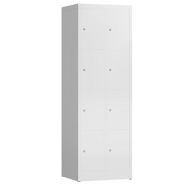 Lüllmann ClassiX Schließfachschrank, 2 Abteile à 4 Fächer, 1800 x 590 x 500 mm, signalweiß, X-520427