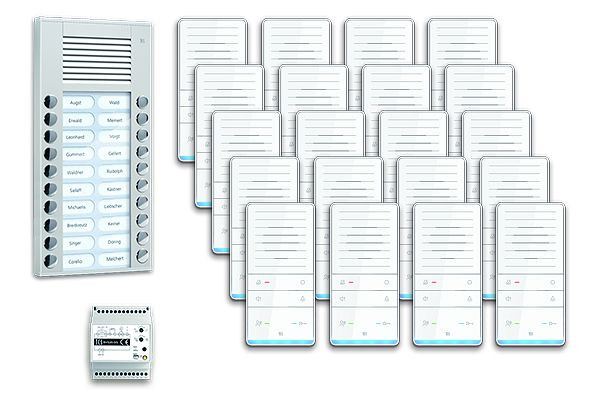 TCS Türkontrollsystem audio:pack AP für 20 Wohneinheiten, mit Außenstation PES 20 Klingeltasten, 20x Freisprecher ISW5031, Steuergerät BVS20, PAAF202/001