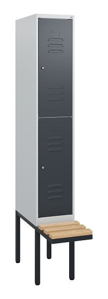 C+P Doppelstöckiger Spind Classic PLUS, 1950x300x815mm, 7035/7016, Zylinderschlösser, Sitzleisten aus Buche, schwebende Sitzfläche, 0803405-10 S10038