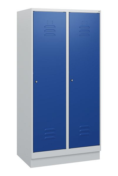 C+P Umkleidespind Classic PLUS, Sockel, 2 Abteile, 1630x800x500mm, 7035/5010, Zylinderschlösser, 0800205-22 S10018