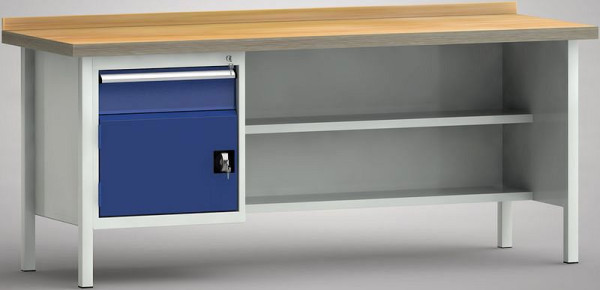 KLW Standard-Werkbank - 2000 x 700 x 900 mm L x T x H (ERGO-Version), links 150EA/Türe 350 mm, WS138E-2000M40-E1680