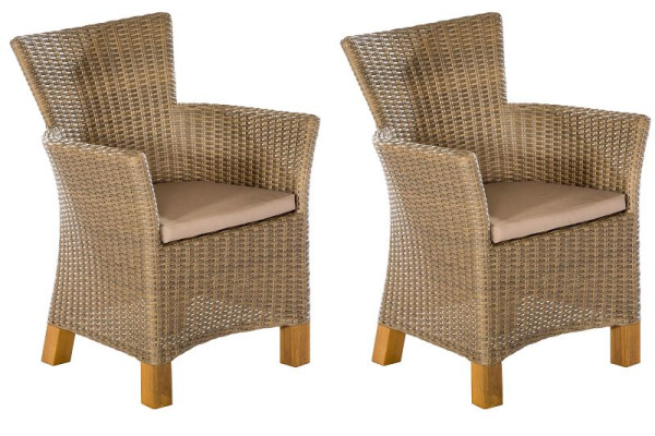 Merxx Toskana Sessel, 2er Set, inkl. Sitzkissen, Beine aus Akazienholz, natur, Aluminiumgestell mit Kunststoffgeflecht und, FSC Akazienholz, 50409-211