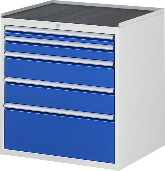 RAU Schubladenschrank Serie 7000, B770 x T650 x H825mm, Metallauflage, Höhe 25 mm, Schubladen: 1xH60, 1xH90, 2xH150, 1xH270 mm, 13-XL5.2A-MT.11