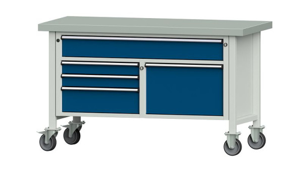 ANKE Werkbänke Kastenwerkbank, Modell 256 V, 1500 x 700 x 900 mm, RAL 7035/5010, ZBP 50 mm, fahrbar, 304.191