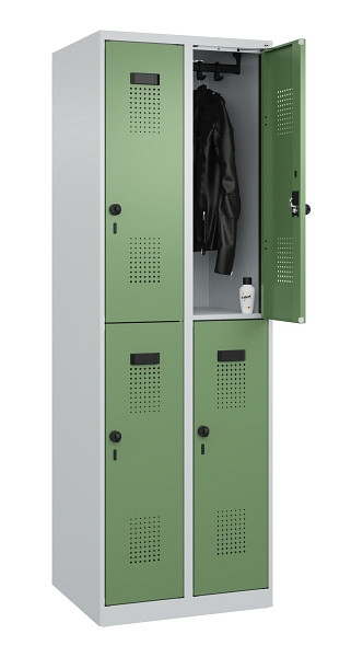 C+P Doppelstöckiger Spind Evolo PLUS, 4 Fächer, 1850x600x500mm, 7035/6011, Drehriegel, 049300-20 S10010