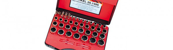 Karnasch Set DELUXE, Hard-Line55 39 Hartmetall-bestückte Kernbohrer: Nutzlänge 55mm, Nitto/Uni-Schaft 19mm, 201495