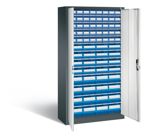 C+P Magazinschrank Serie 13, H1980xB1000xT420mm, Farbe: Anthrazitgrau / Lichtgrau, Muldengriff, 133144-28 S10103