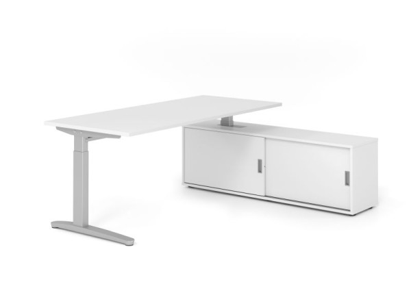 Hammerbacher Schreibtisch XB19, 180x80cm, Platte: Weiß, 25mm dick, C-Fuß Gestell Silber, höheneinstellbar, Ahorn, SB/W/S/W/W, VXBE19SB/W/S/W/W