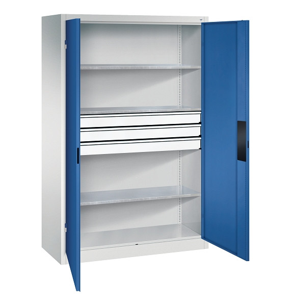 C+P Werkzeugschrank Acurado, H1950xB1200xT500mm, 7035/5010, 2 Einlegeböden, Traglast 110 kg, 8931-5230 S10191