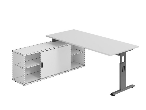 Hammerbacher Anbauschreibtisch T-Fuß 180x80cm Grau/Graphit, VOSE19/5/G
