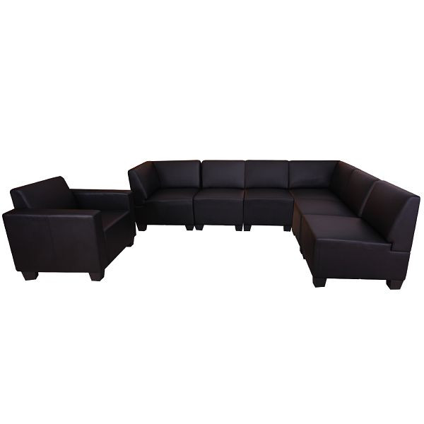 Mendler Modular Sofa-System Couch-Garnitur Lyon 6-1, Kunstleder, schwarz, 4x21689+2x21699+21705+2x21716