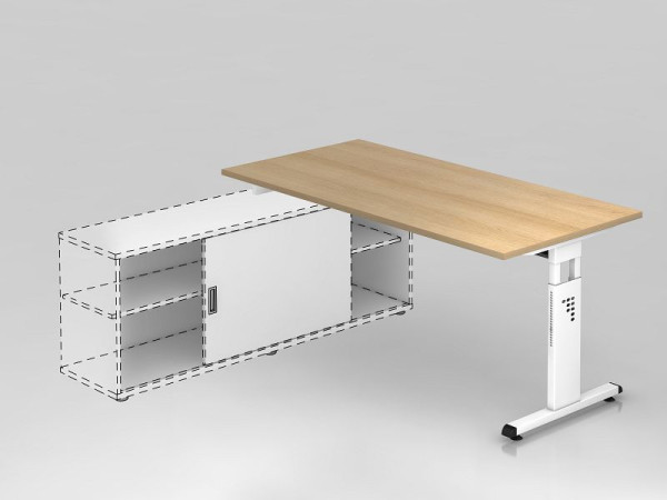 Hammerbacher Anbauschreibtisch T-Fuß 160x80cm Eiche/Weiß, Rechteckform, Aufsatz auf Sideboard 1758, VOSE16/E/W