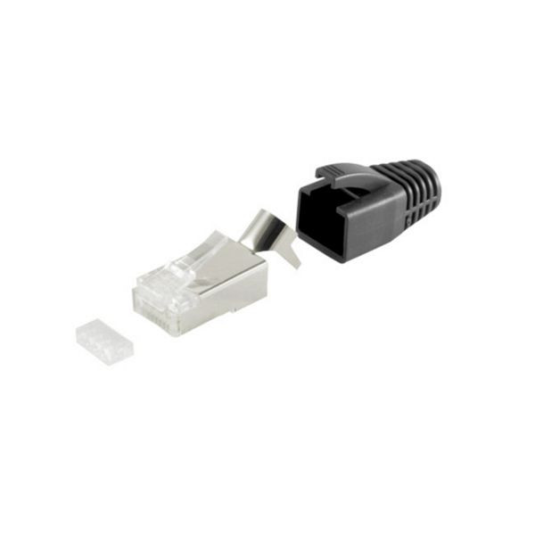 S-Conn Netzwerk Modular Stecker RJ45 SET für Verlegekabel bis AWG 23, Stecker mit Zugentlastung, Einführhilfe und Tülle, schwarz VE: 20 Stück, 72067-20S