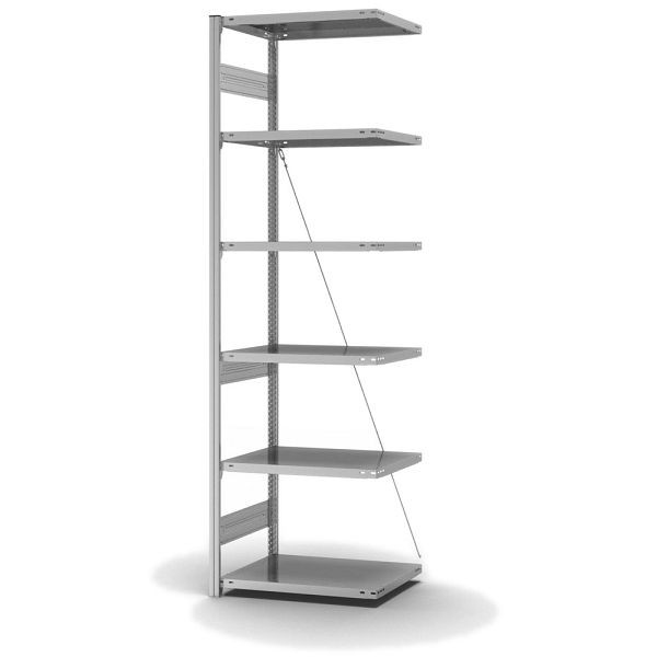 hofe Fachboden-Anbauregal, 2500x500x750 mm, 6 Fachebenen, verzinkt, 300 kg Fachlast, 2500 kg Feldlast, einseitige Bedienung, HZA25507XS