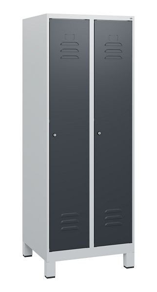 C+P Umkleidespind Classic PLUS, Füße, 2 Abteile, 1630x600x500mm, 7035/7016, Zylinderschlösser, 0800105-20 S10023