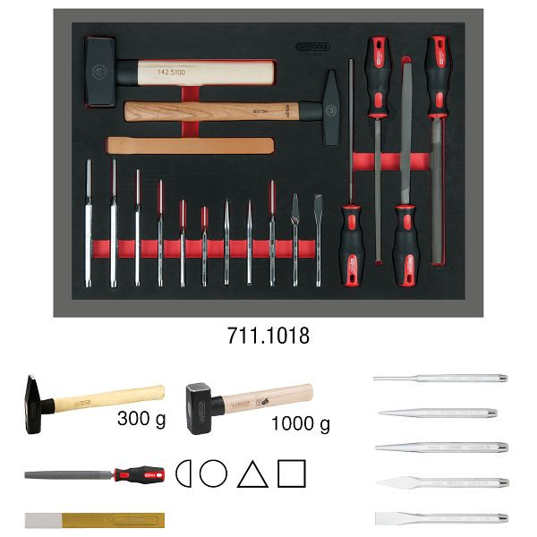 KS Tools Feilen-, Meißel- und Hammer-Satz, 18-teilig in 1/1 Systemeinlage, 711.1018