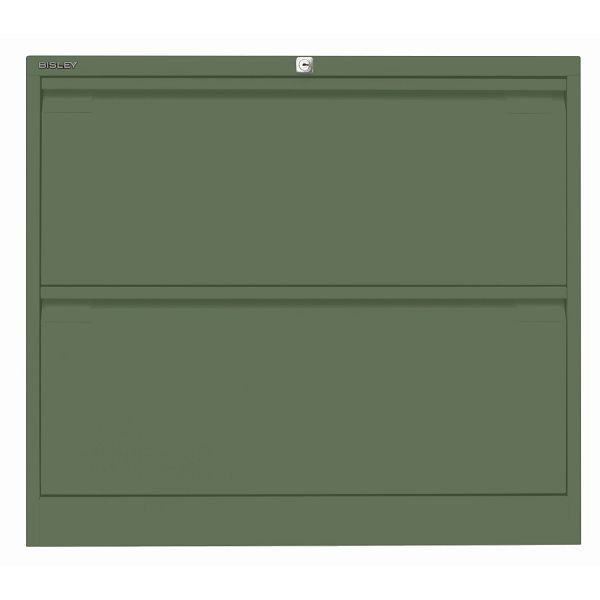 Bisley Hängeregistraturschrank, doppelbahnig, 2 HR-Schubladen, 623 olivgrün, DF2623