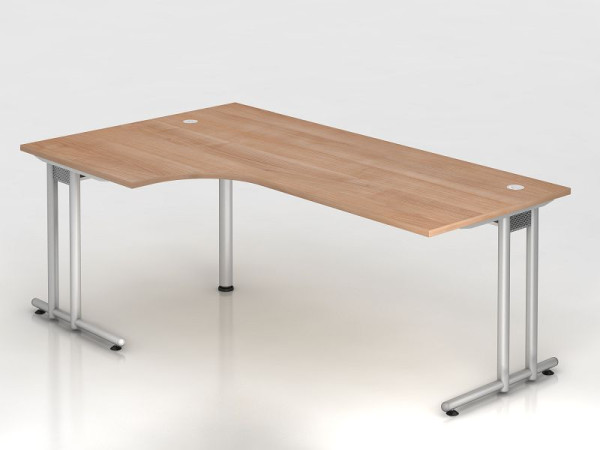 Hammerbacher Winkeltisch C-Fuß 200x120cm 90° Nussbaum/Silber, Winkelform 90°, links oder rechts montierbar, Arbeitshöhe 72 cm, VNS82/N/S