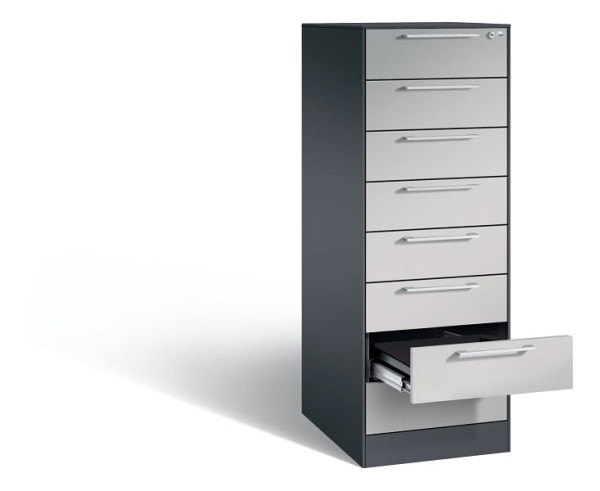 C+P Karteischrank Asisto, H1310xB440xT600mm, Farbe: Schwarzgrau / Weißaluminium, Bügelgriff, 146225-822 S10018