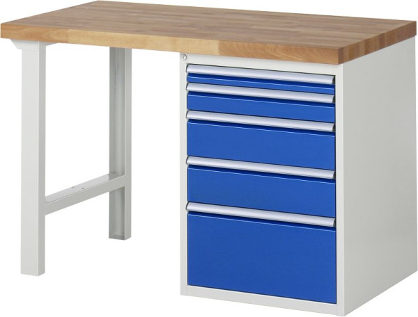 RAU Werkbank Serie 7000 - Baukasten-Bauweise, 5 x Schublade, 1250x840x700 mm, 03-7511A1-127B4S.11